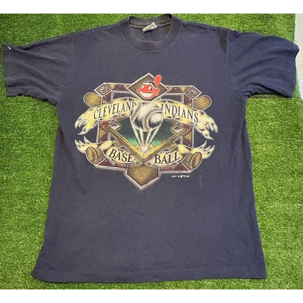 Vintage Cleveland Indians shirt mens large blue chief wahoo logo 7 baseball M - Picture 2 of 10